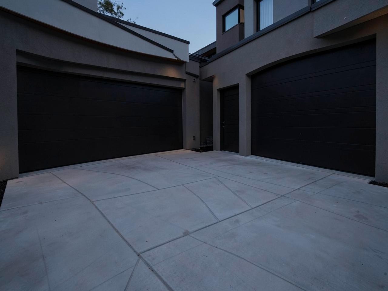 Modern concrete driveway with saw-cut joints