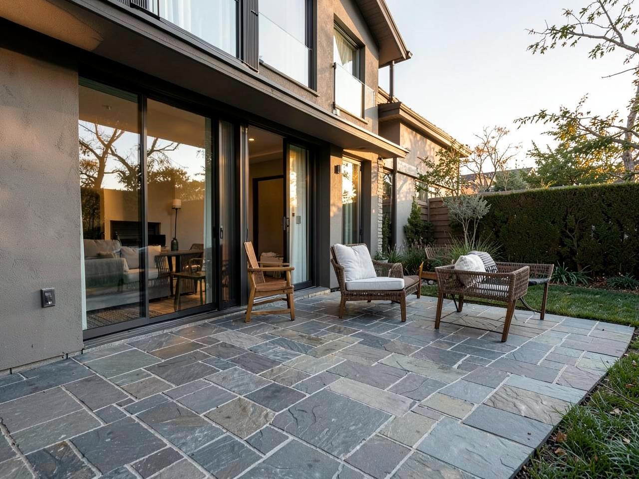 Stamped concrete patio at a modern home